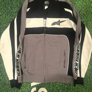 Vintage Y2k Alpinestars Zip Hoodie striped Black and Gray Jacket Big logo